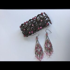Pink chandelier earring, matching bracelet